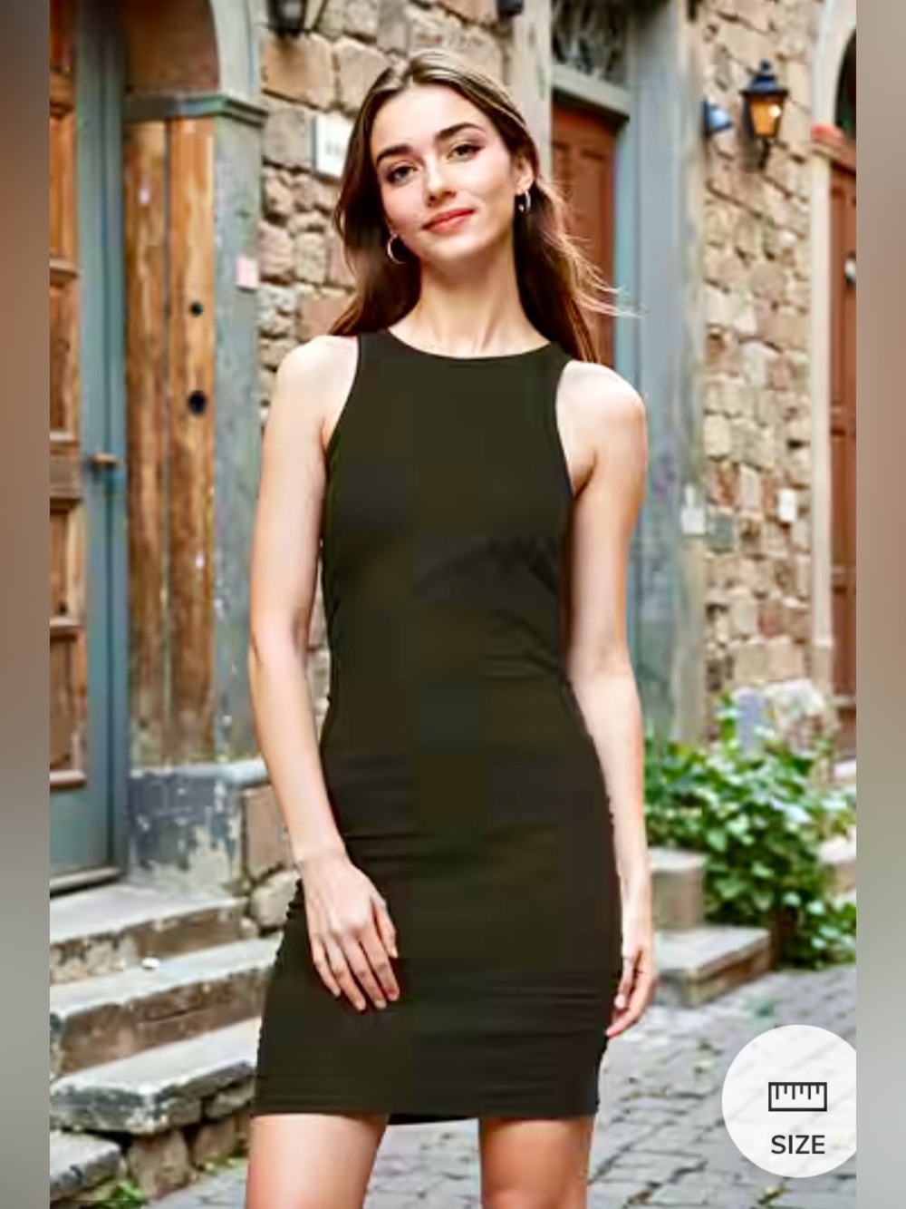 Women's Sleeveless Olive Green Ribbed Bodycon Mini Dress